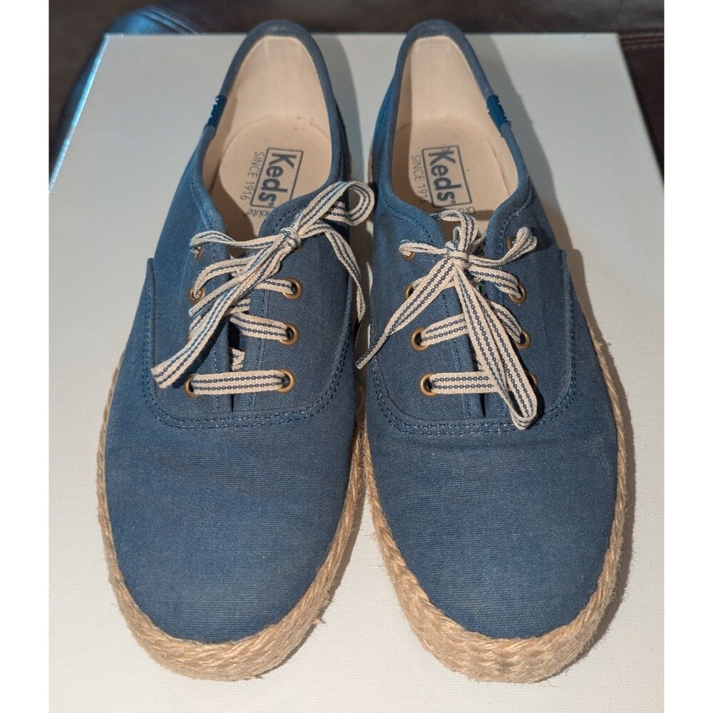 KEDS Women’s Ortholite Size 8 Chambray Jute Lace Up Tennis Shoes Loafers - Picture 2 of 10